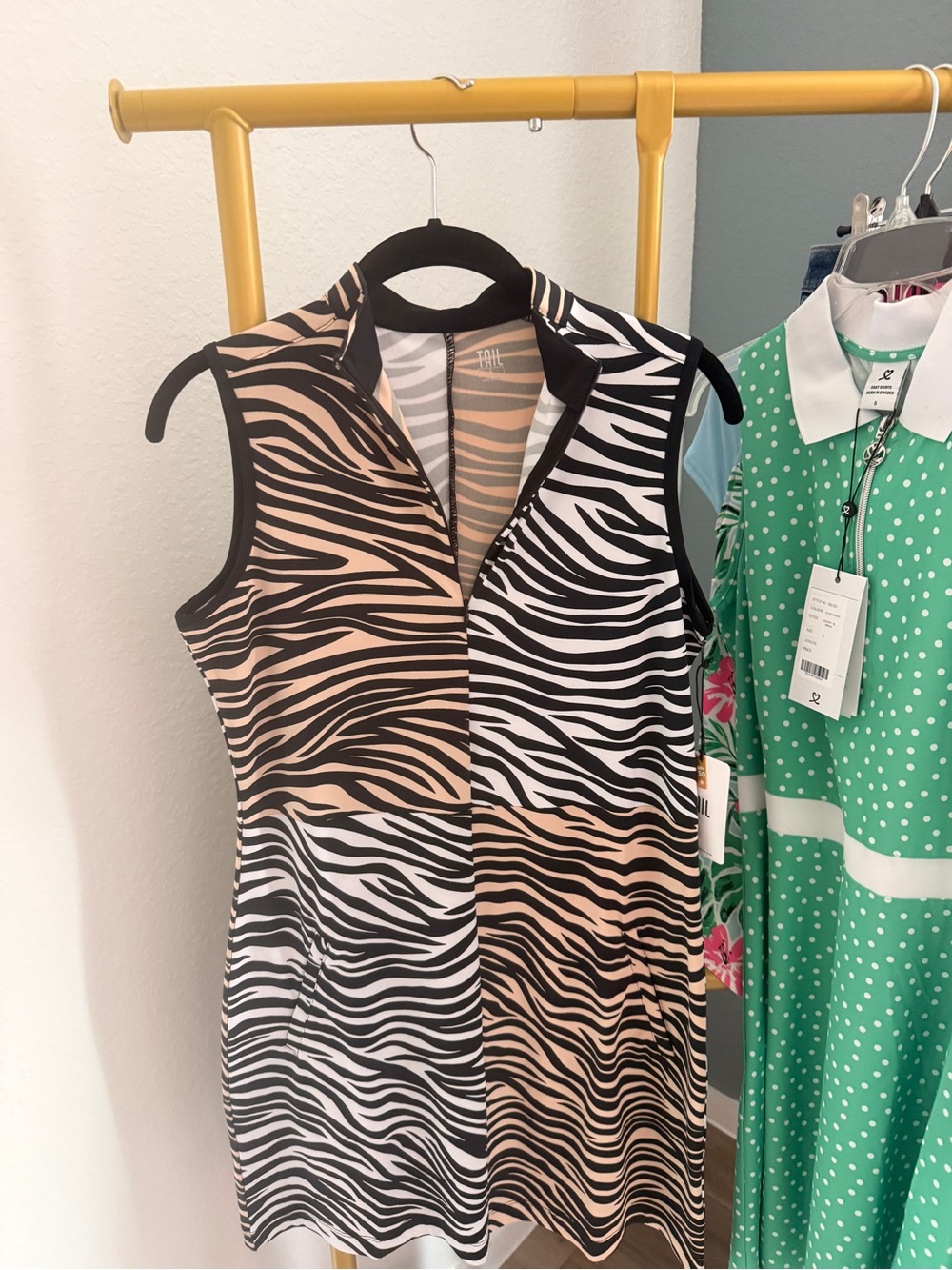 Tail Zebra-Print Sleeveless Dress in Black and Beige